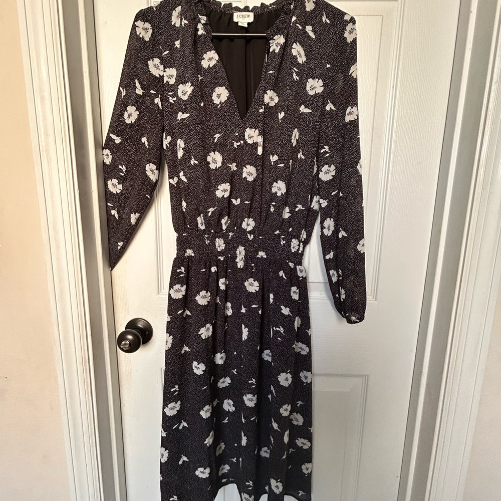 J. Crew Black and White Floral Long Sleeve Dress
